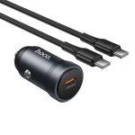 HOCO USB-C PD 30W Car Charger with Type-C to C Cable - Metal Grey